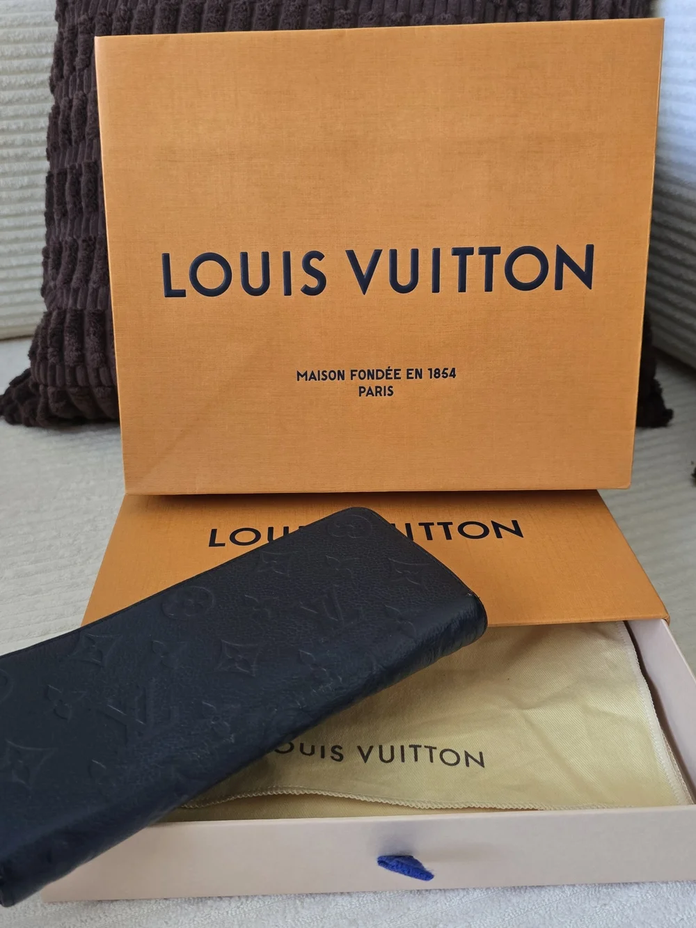 Louis Vuitton Zippy Wallet Empreinte Marine Rouge Navy Red Box, Dust Bag, Bag